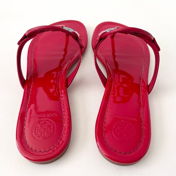 TORY BURCH | Miller Bright Rainbow Ruby Red Patent Leather Sandal Flip Flop 8 - Picture 5 of 14
